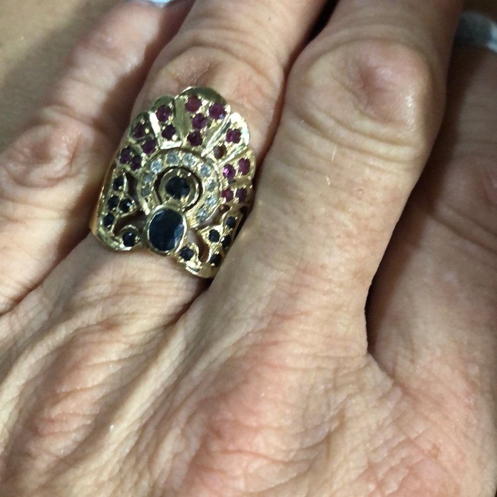 Ruby sapphire and diamond 18 k gold ring